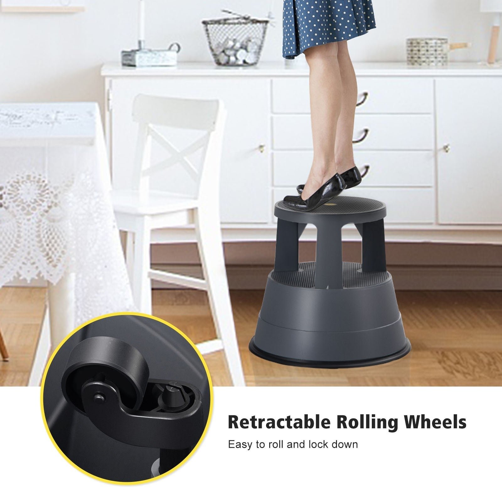 Rolling Step Stool Kick Stool Ladder w/Non-Slip Platform Casters - Image 8