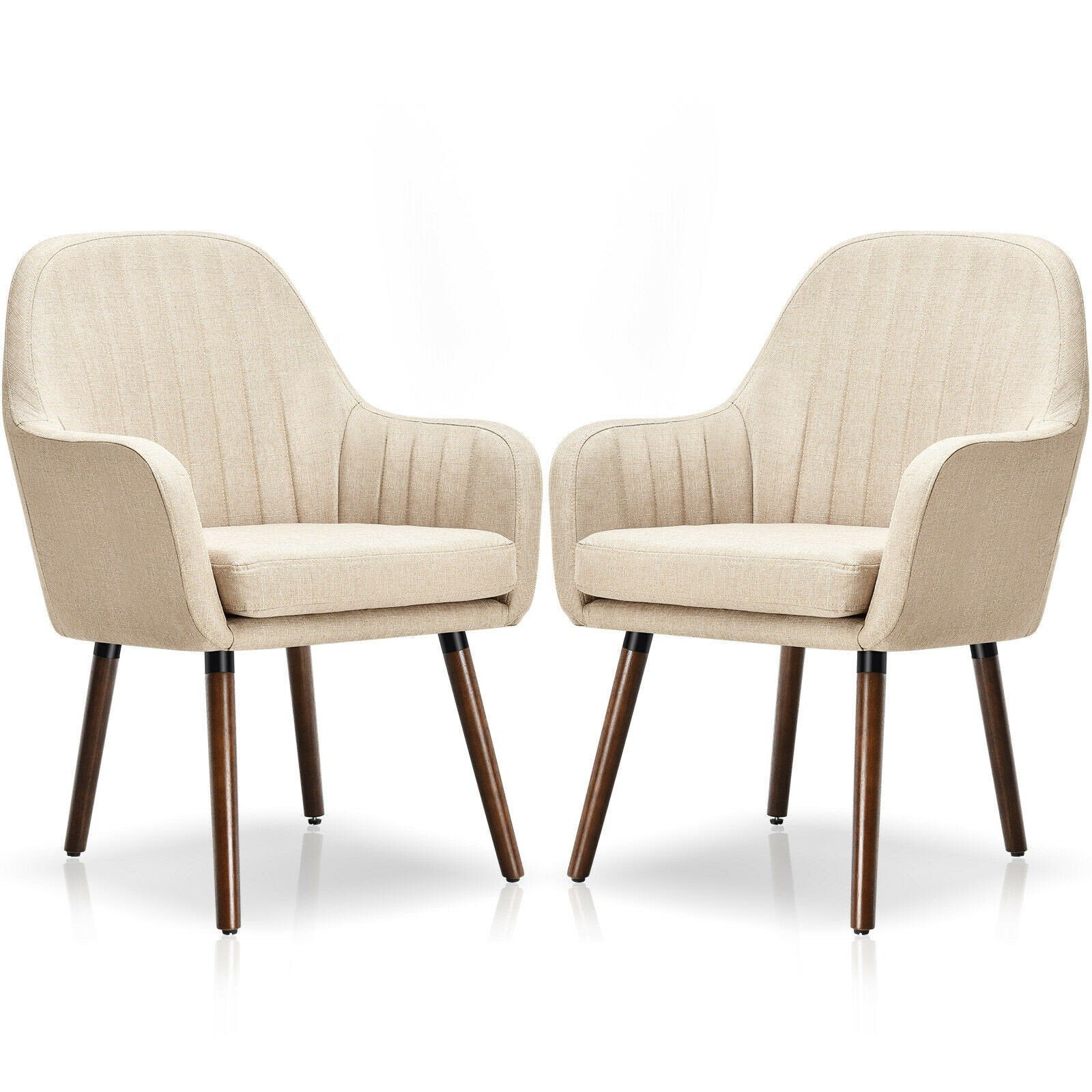 Set of 2 or 4 Fabric Dining Chairs, Accent Upholstered Arm Chair w/Wood Legs - Image 6