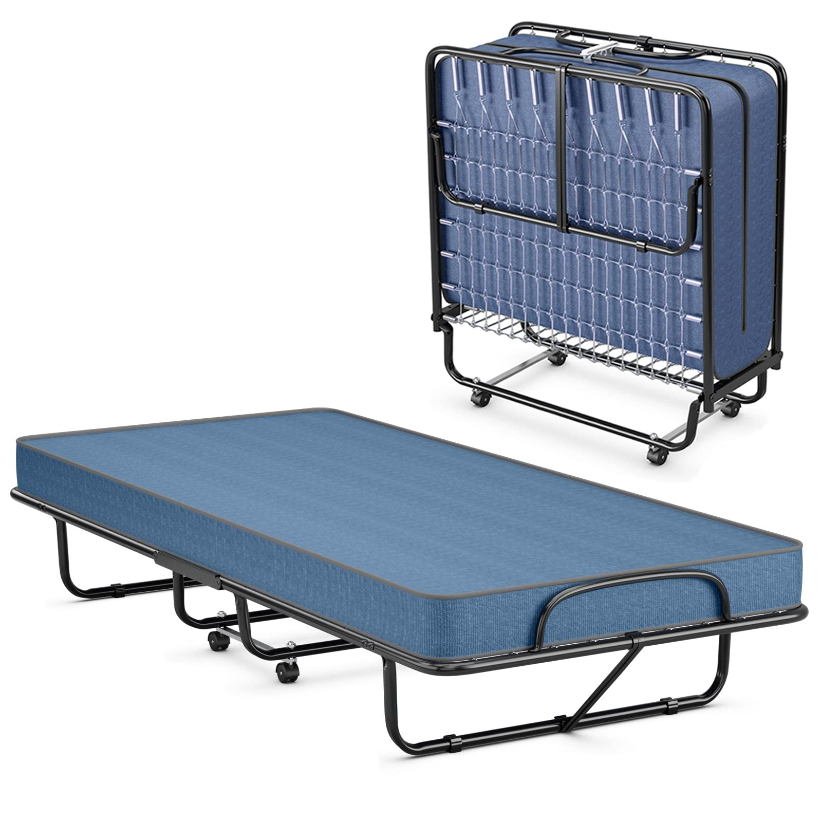 Rollaway Folding Bed w/Mattress for Adults, 79 x 39 Inch Twin Portable Foldable Guest Bed w/Sturdy Metal Frame - Image 10