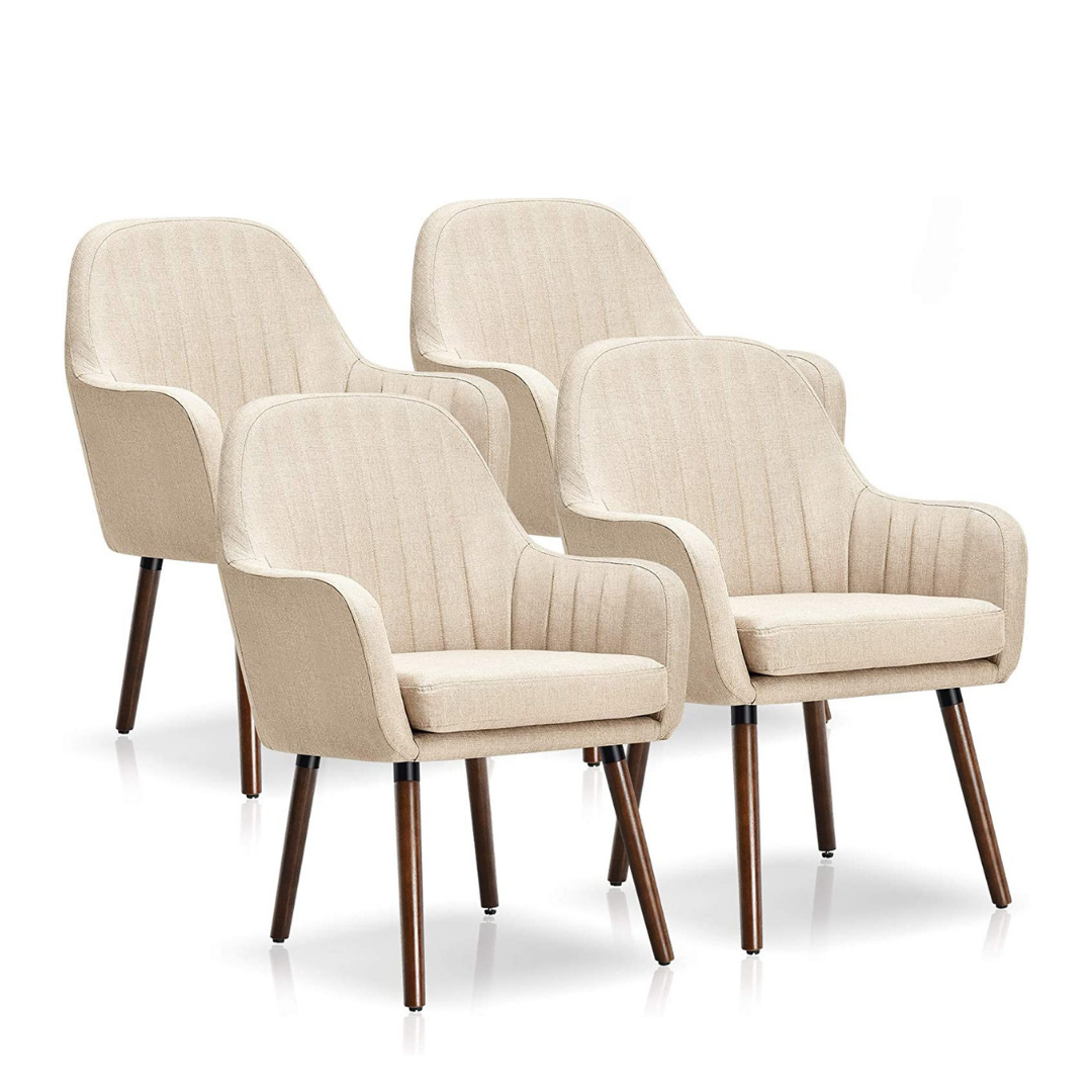 Set of 2 or 4 Fabric Dining Chairs, Accent Upholstered Arm Chair w/Wood Legs