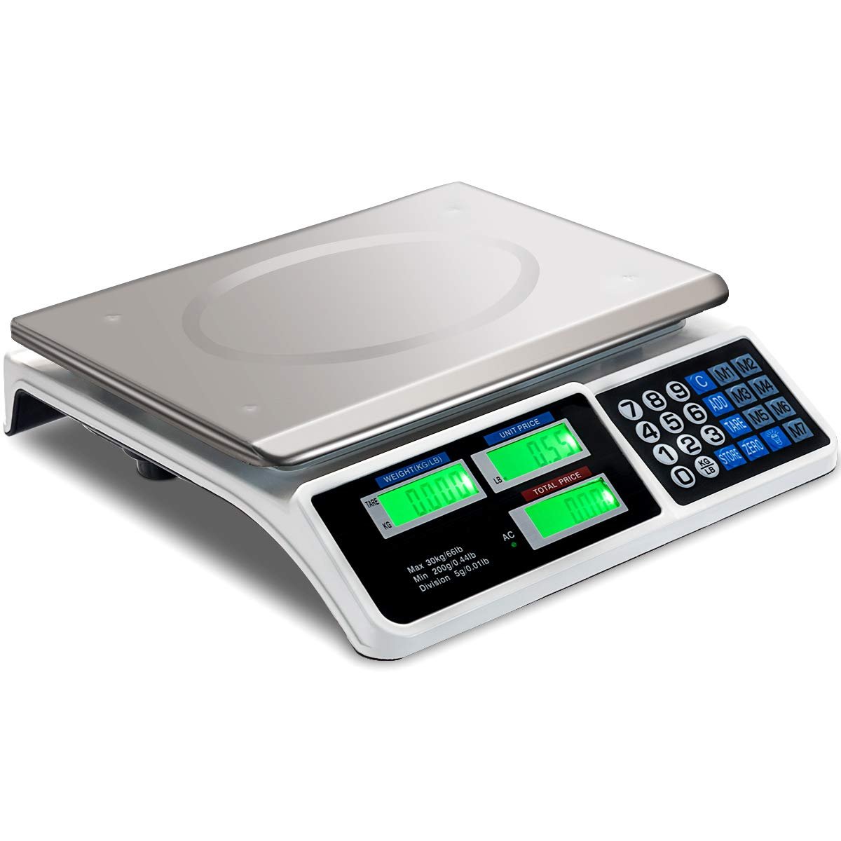 66 lbs Digital Food Scale, Commercial LCD Digital Scale w/ Computing Price, Stainless Steel Electronic Scale