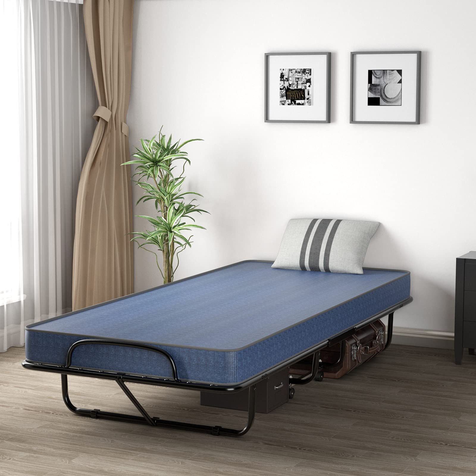 Rollaway Folding Bed w/Mattress for Adults, 79 x 39 Inch Twin Portable Foldable Guest Bed w/Sturdy Metal Frame - Image 11