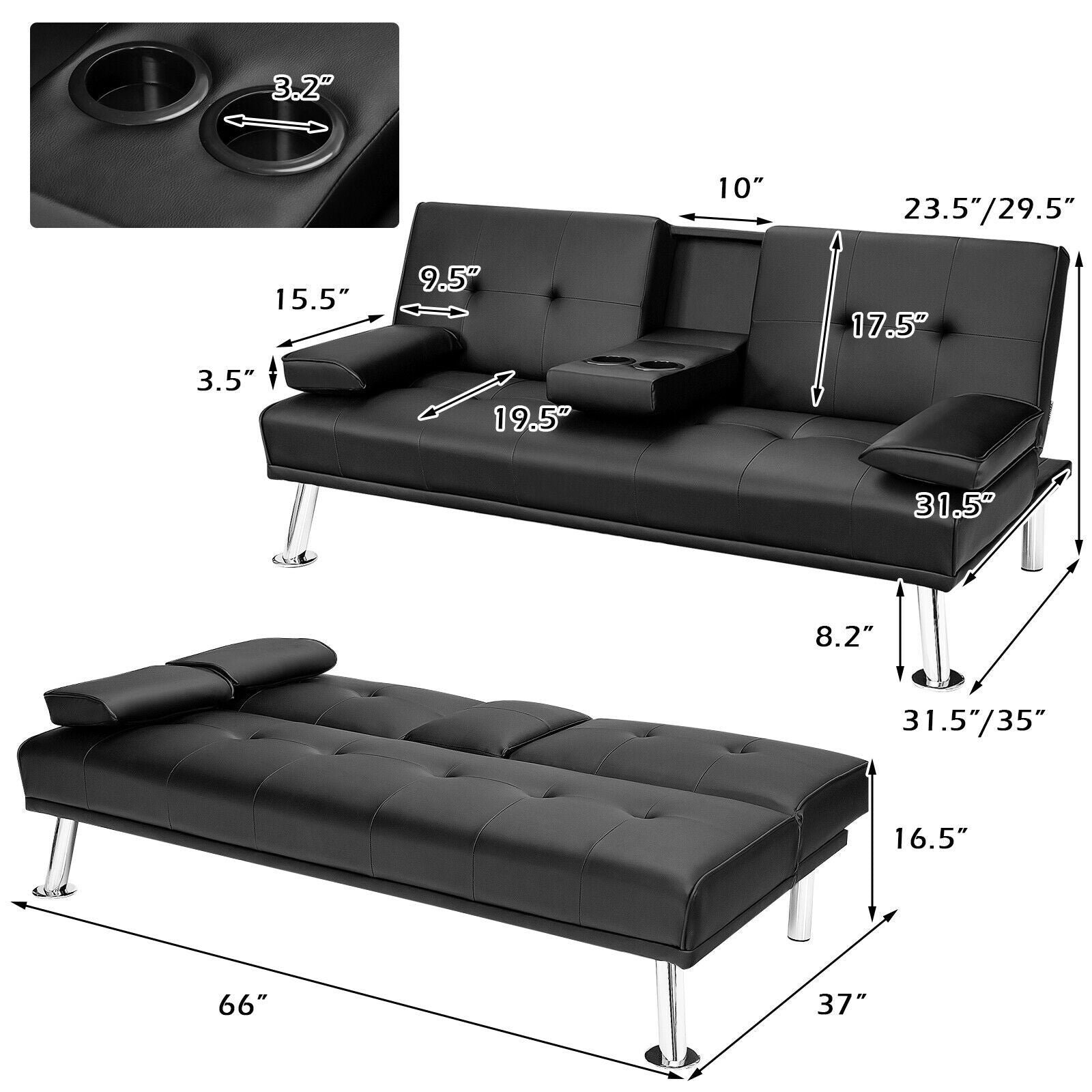 Modern Convertible Futon Sofa Bed,2 Cup Holders, Backrest Adjustable - Image 3