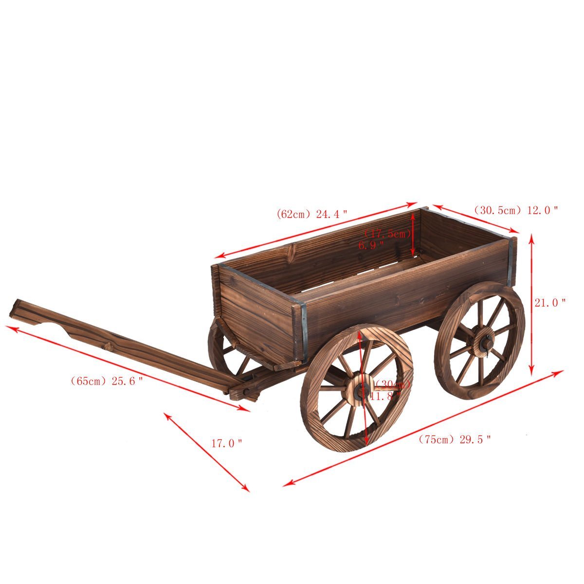 Wood Wagon Flower Planter Pot Stand W/Wheels Home Garden Outdoor Decor - Image 3