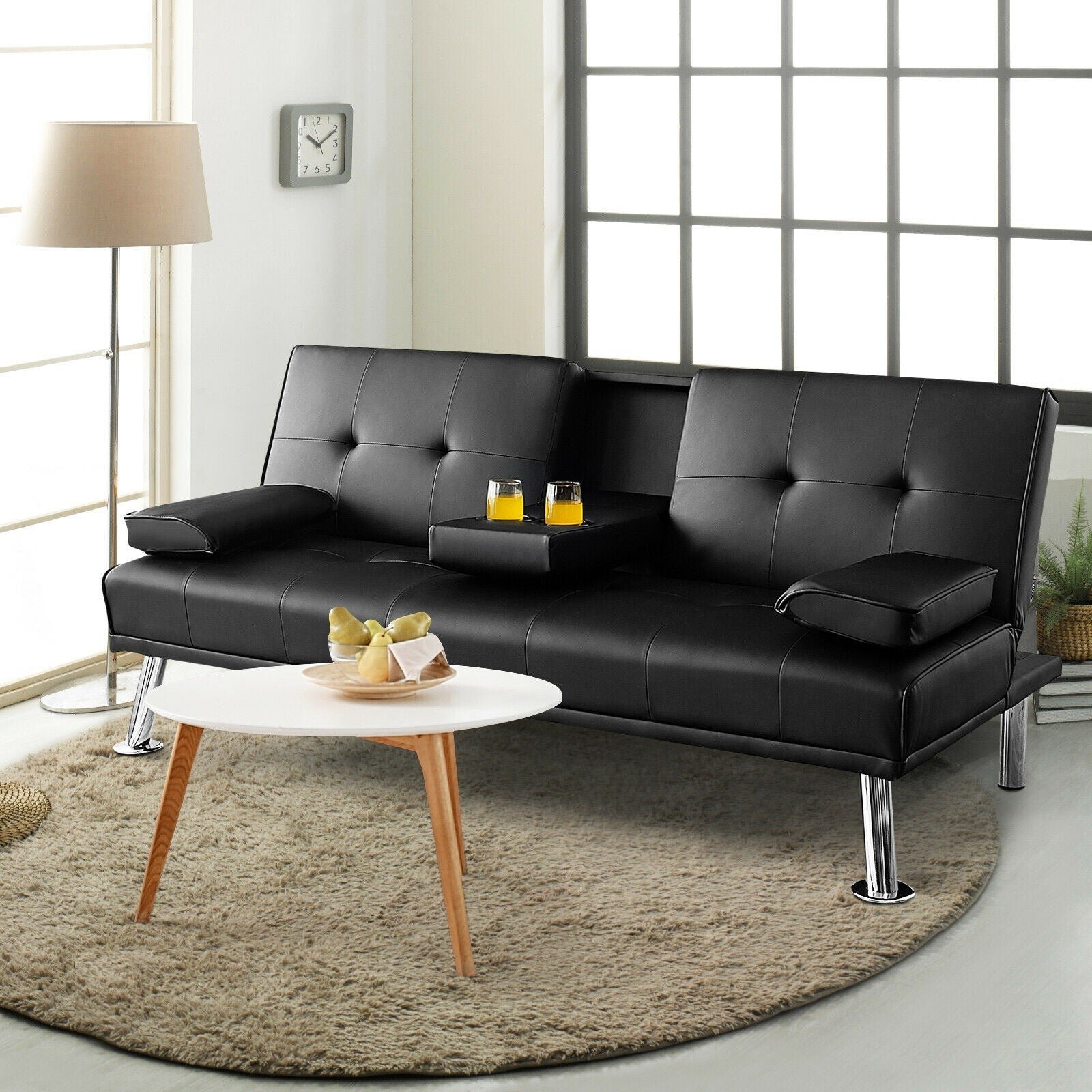 Modern Convertible Futon Sofa Bed,2 Cup Holders, Backrest Adjustable - Image 2