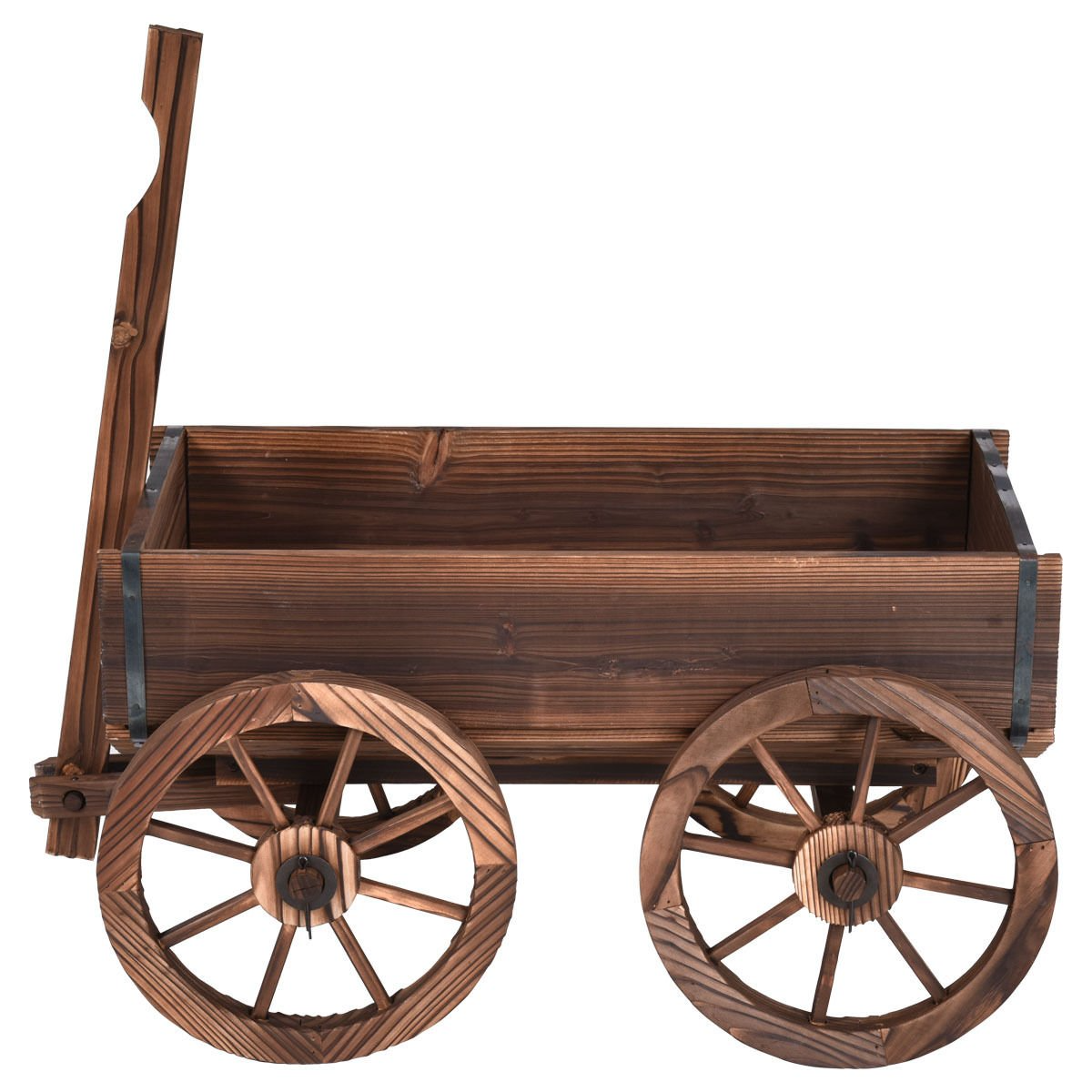 Wood Wagon Flower Planter Pot Stand W/Wheels Home Garden Outdoor Decor - Image 4
