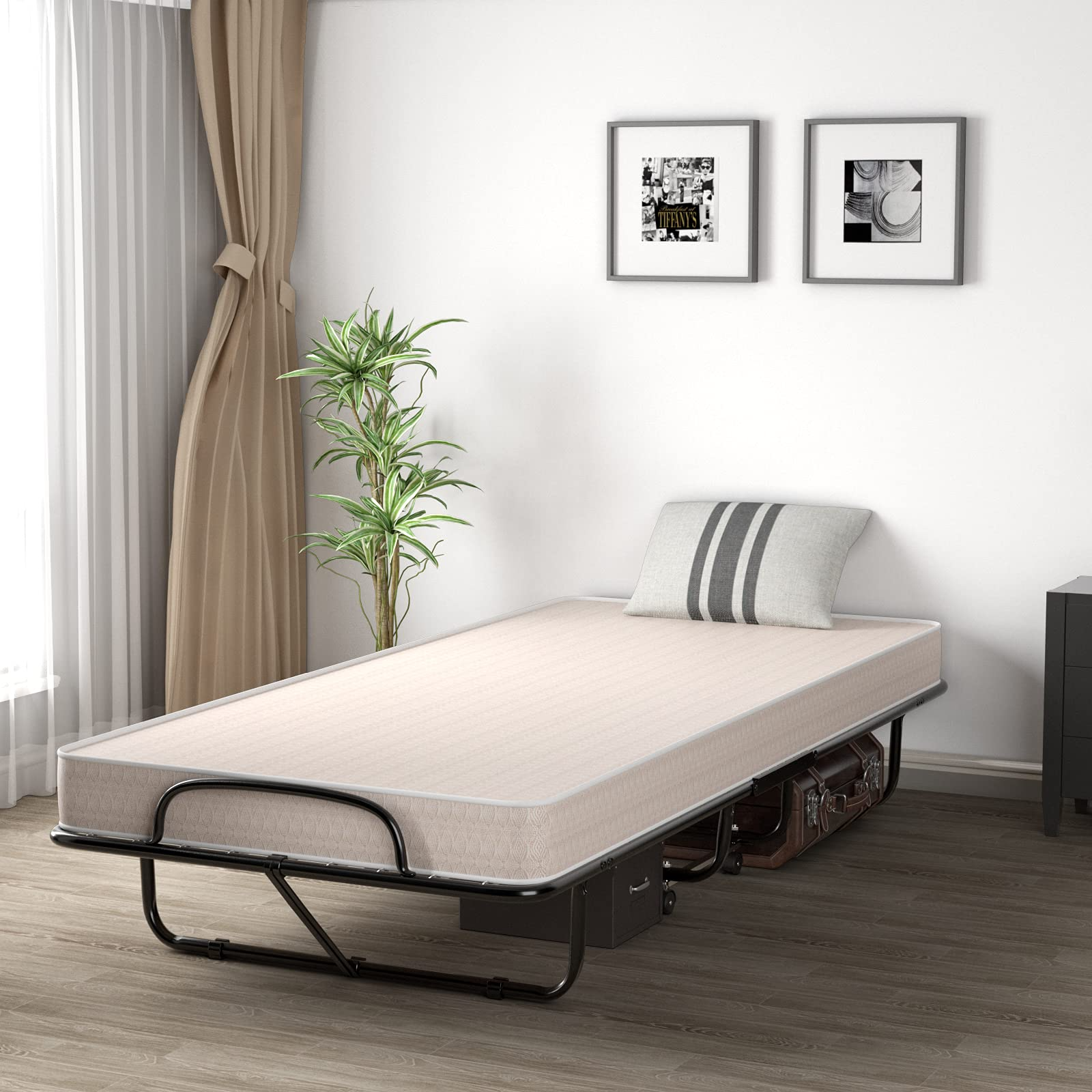 Rollaway Folding Bed w/Mattress for Adults, 79 x 39 Inch Twin Portable Foldable Guest Bed w/Sturdy Metal Frame - Image 5