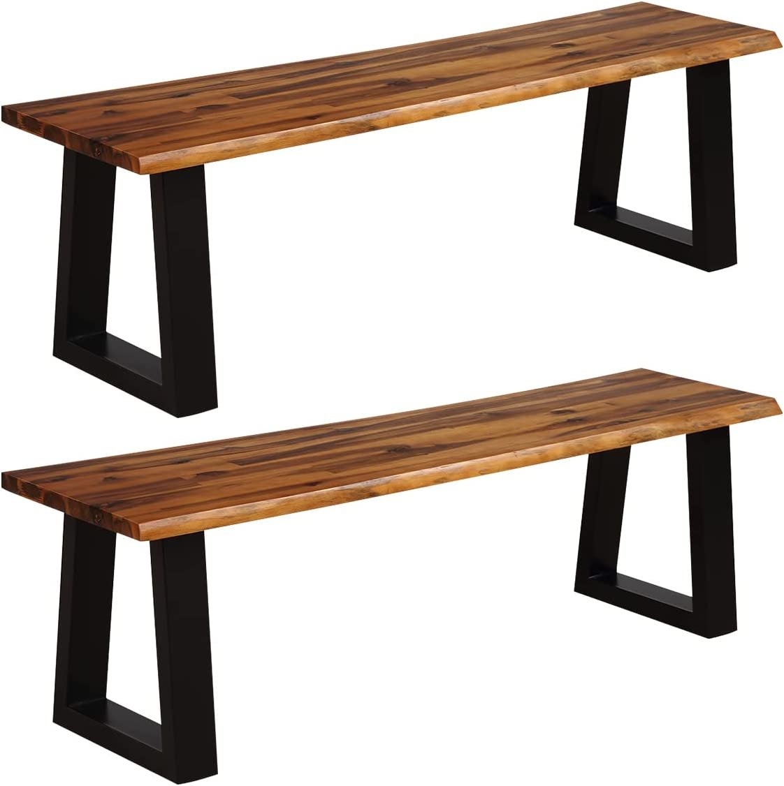 Wooden Dining Bench Seating Rustic Indoor &Outdoor Furniture (Rustic Brown&Black) - Image 8