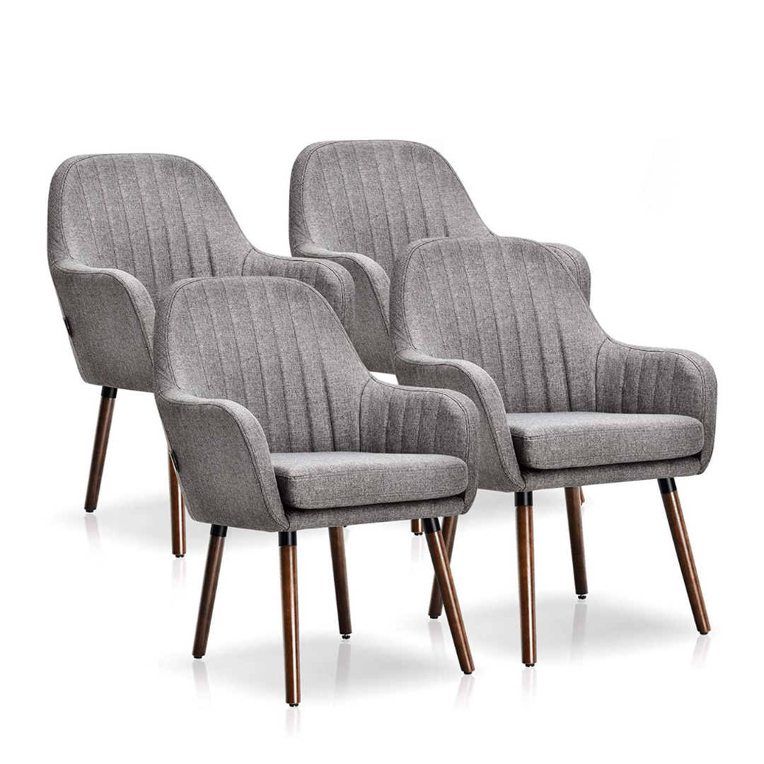 Set of 2 or 4 Fabric Dining Chairs, Accent Upholstered Arm Chair w/Wood Legs - Image 8