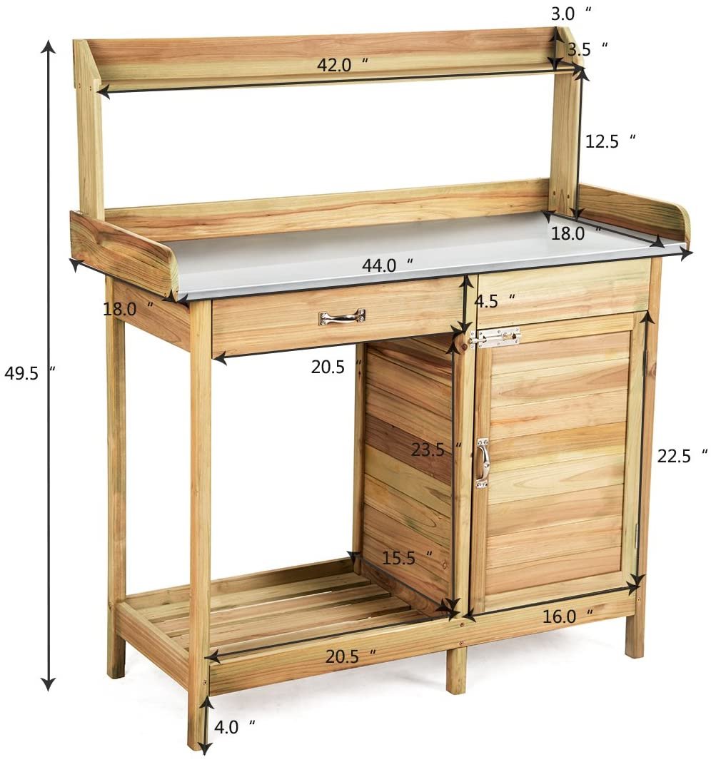 Potting Bench Table for Outside Natural Wood Garden Plant Lawn Patio Table - Image 9
