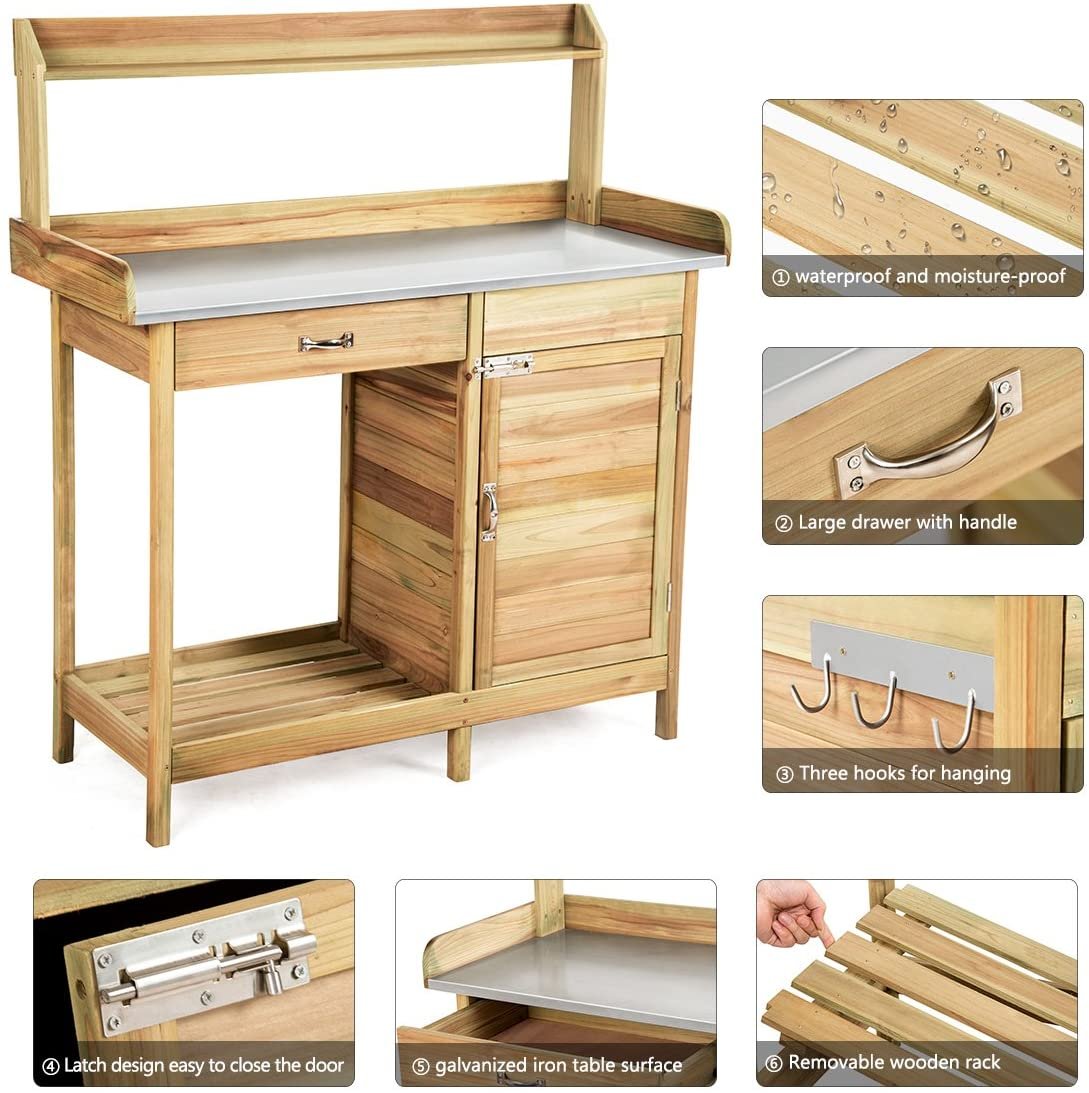 Potting Bench Table for Outside Natural Wood Garden Plant Lawn Patio Table - Image 7