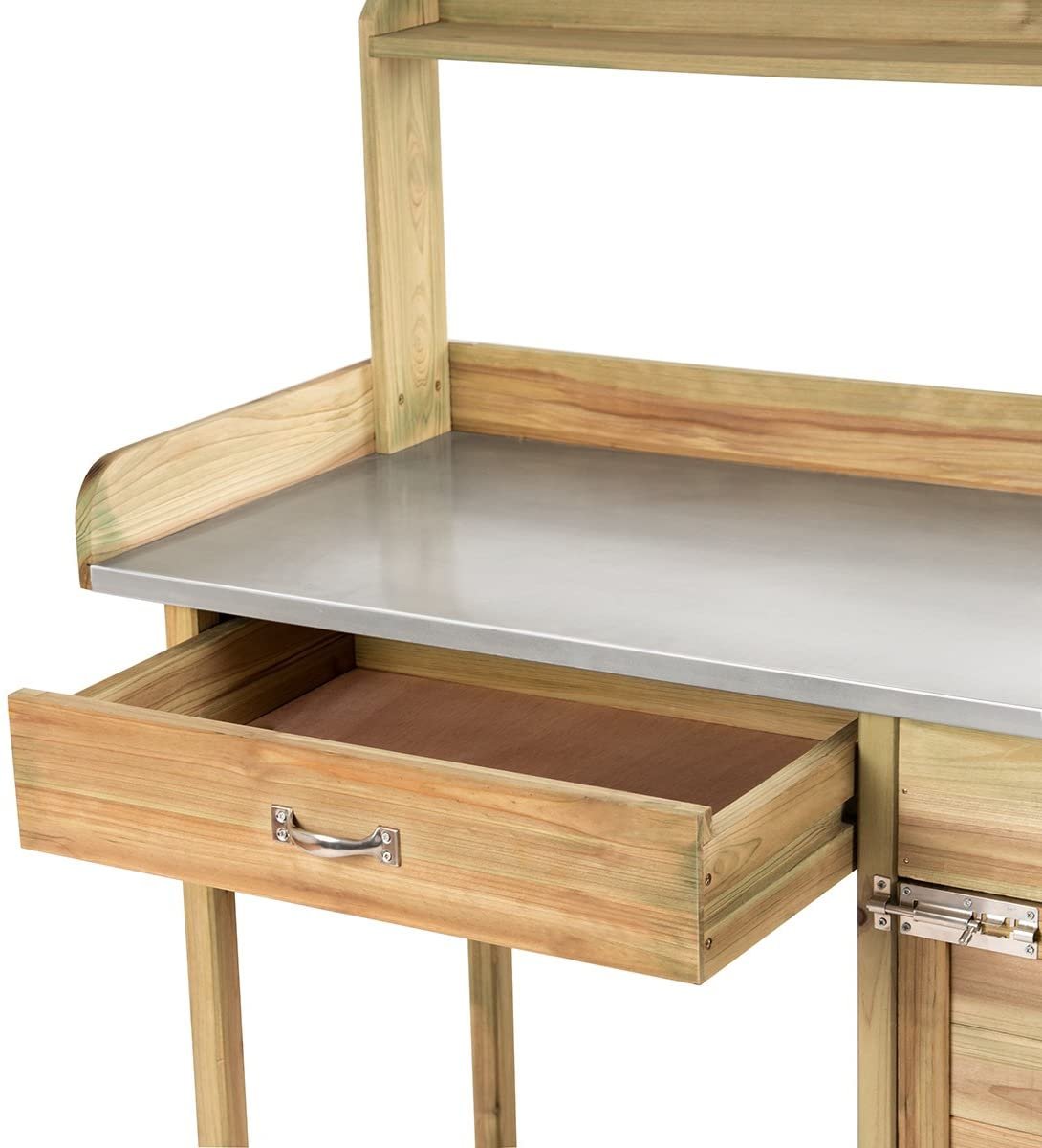 Potting Bench Table for Outside Natural Wood Garden Plant Lawn Patio Table - Image 8