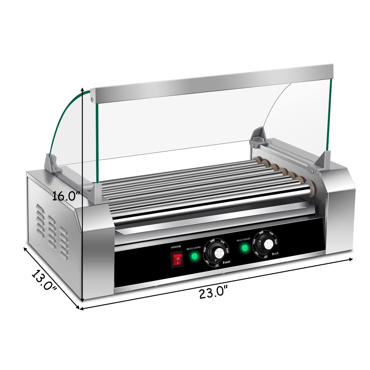 7 Non-Stick Rollers 18 Hot Dog Sausage Grill Cooker Machine with Removable Stainless Steel Drip Tray and Glass Hood Cover - Image 7