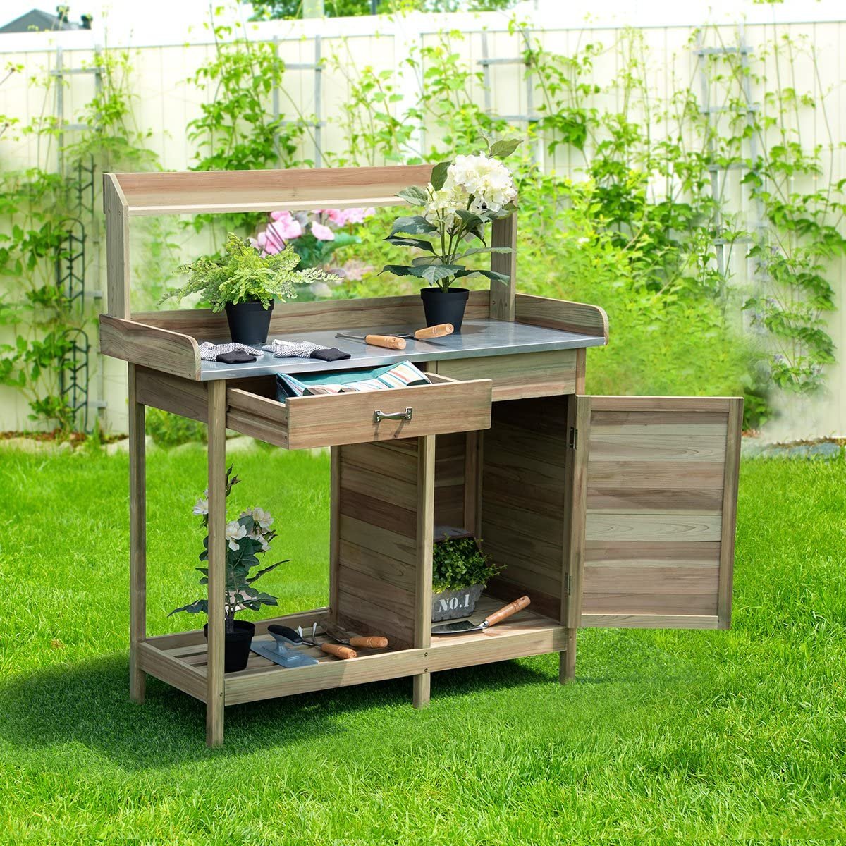 Potting Bench Table for Outside Natural Wood Garden Plant Lawn Patio Table - Image 3