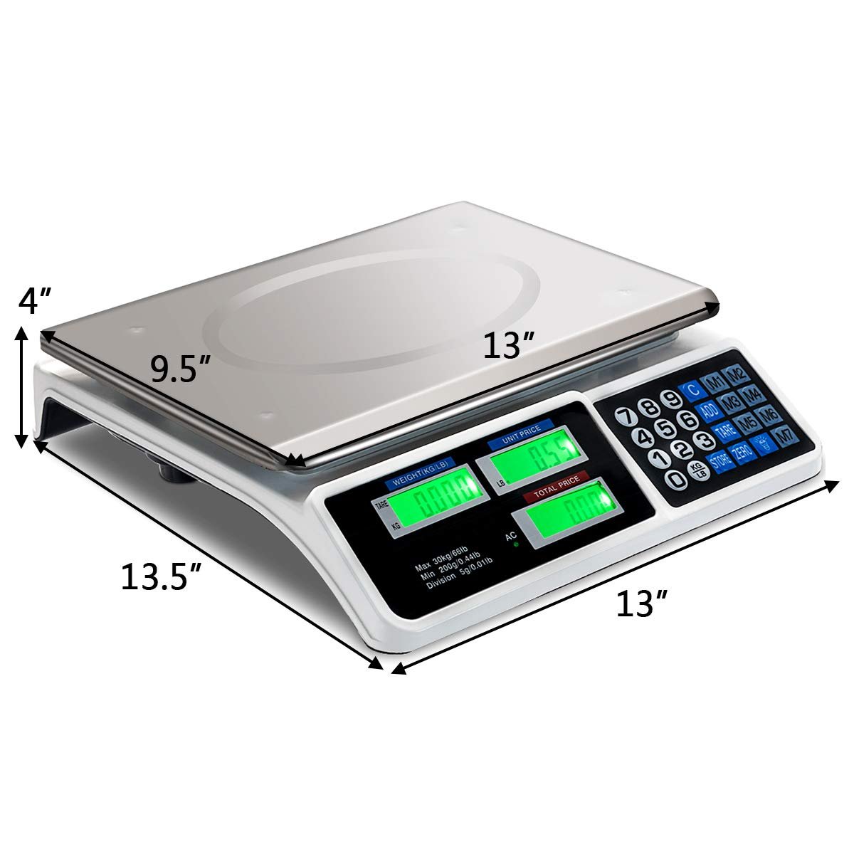66 lbs Digital Food Scale, Commercial LCD Digital Scale w/ Computing Price, Stainless Steel Electronic Scale - Image 8