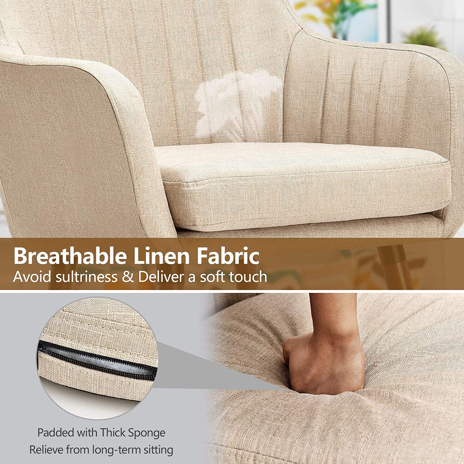 Set of 2 or 4 Fabric Dining Chairs, Accent Upholstered Arm Chair w/Wood Legs - Image 5