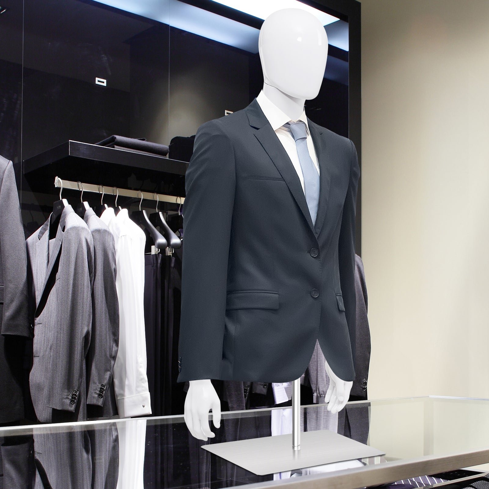 Male Mannequin Torso Adjustable Height Detachable Arms Dress Form Display w/Metal Stand, Bright White - Image 9