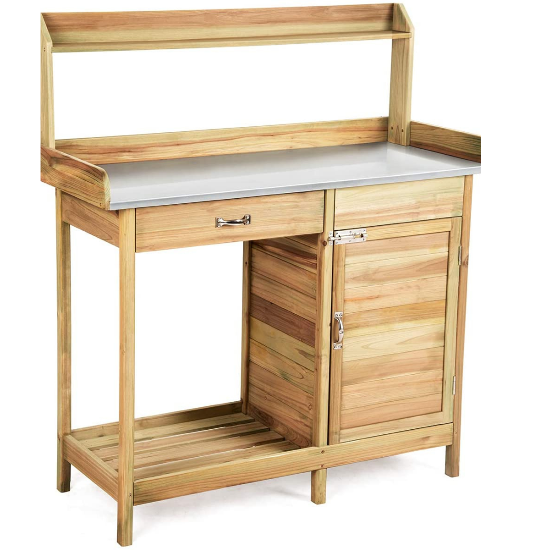 Potting Bench Table for Outside Natural Wood Garden Plant Lawn Patio Table