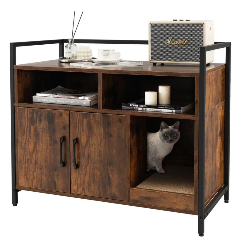 Cat Litter Box Enclosure - Cat Washroom Hidden Furniture with Front Entry