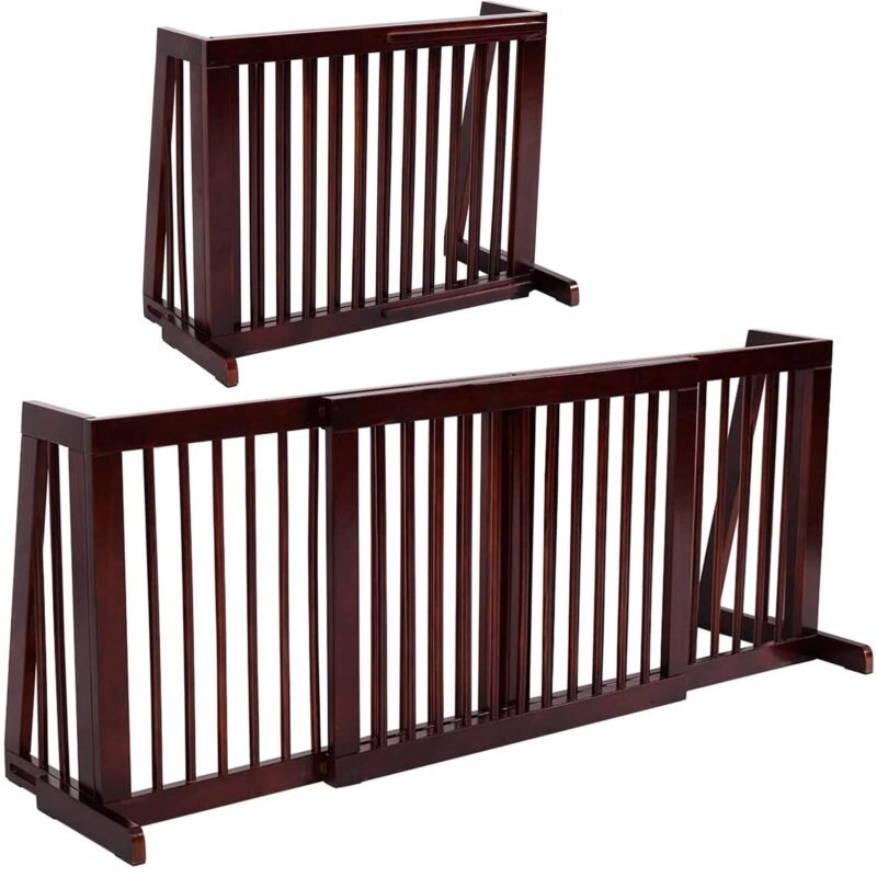 Expandable Wood Dog Gate, Adjustable Freestanding Pet Gate Step Over Fence