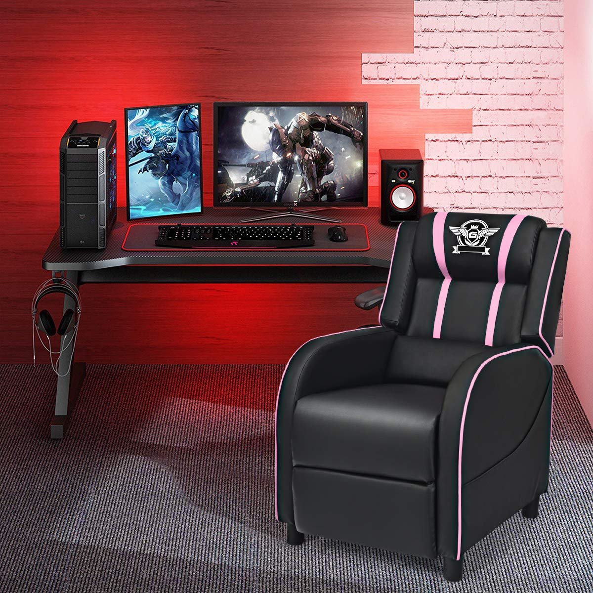 Gaming Recliner Chair, Racing Style Single Recliner Sofa w/ Cushion - Image 12