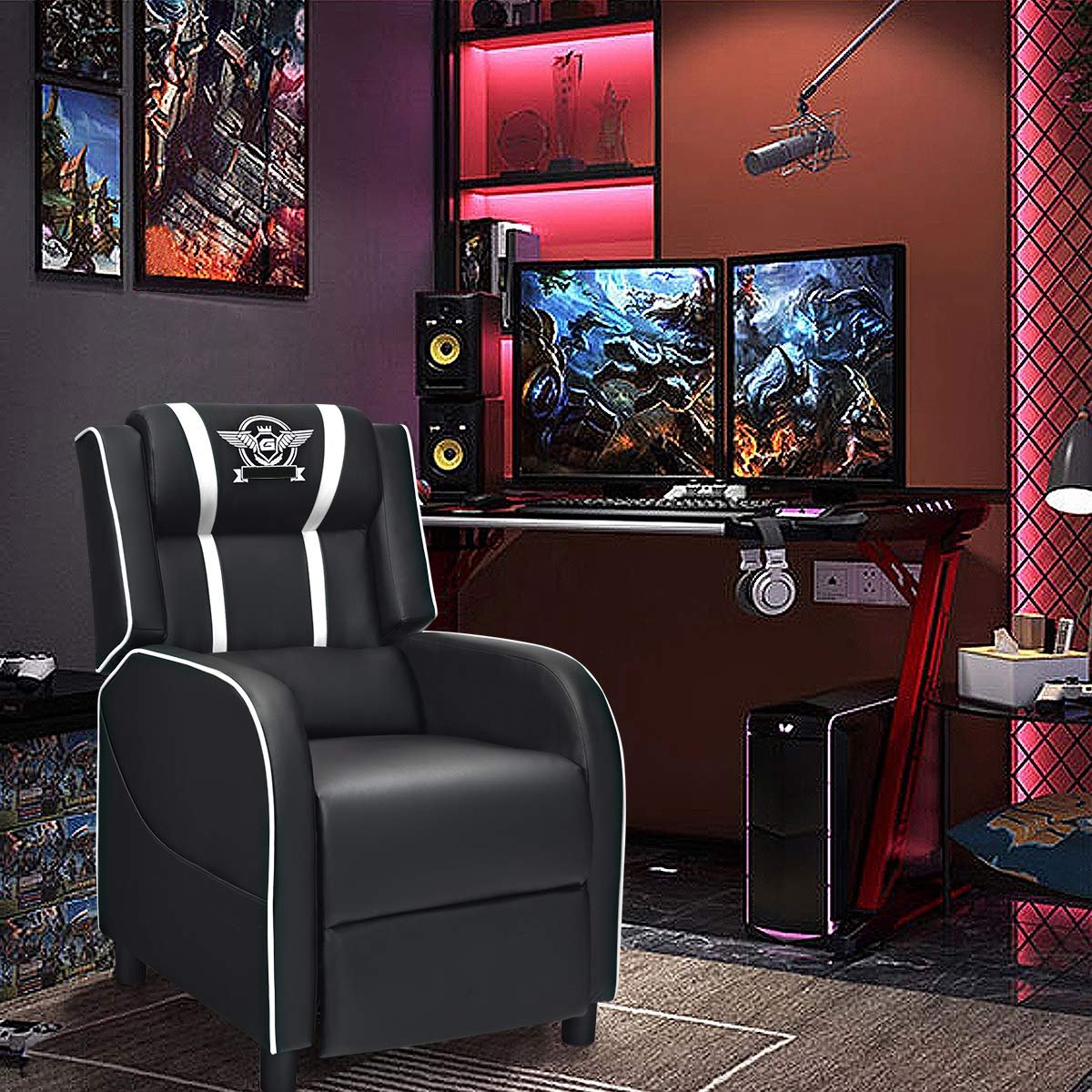 Gaming Recliner Chair, Racing Style Single Recliner Sofa w/ Cushion - Image 10