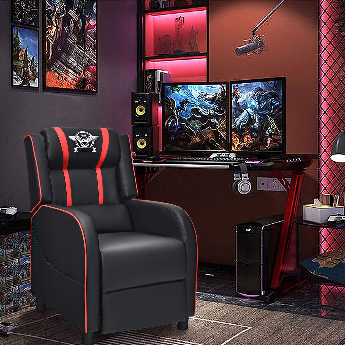 Gaming Recliner Chair, Racing Style Single Recliner Sofa w/ Cushion - Image 2