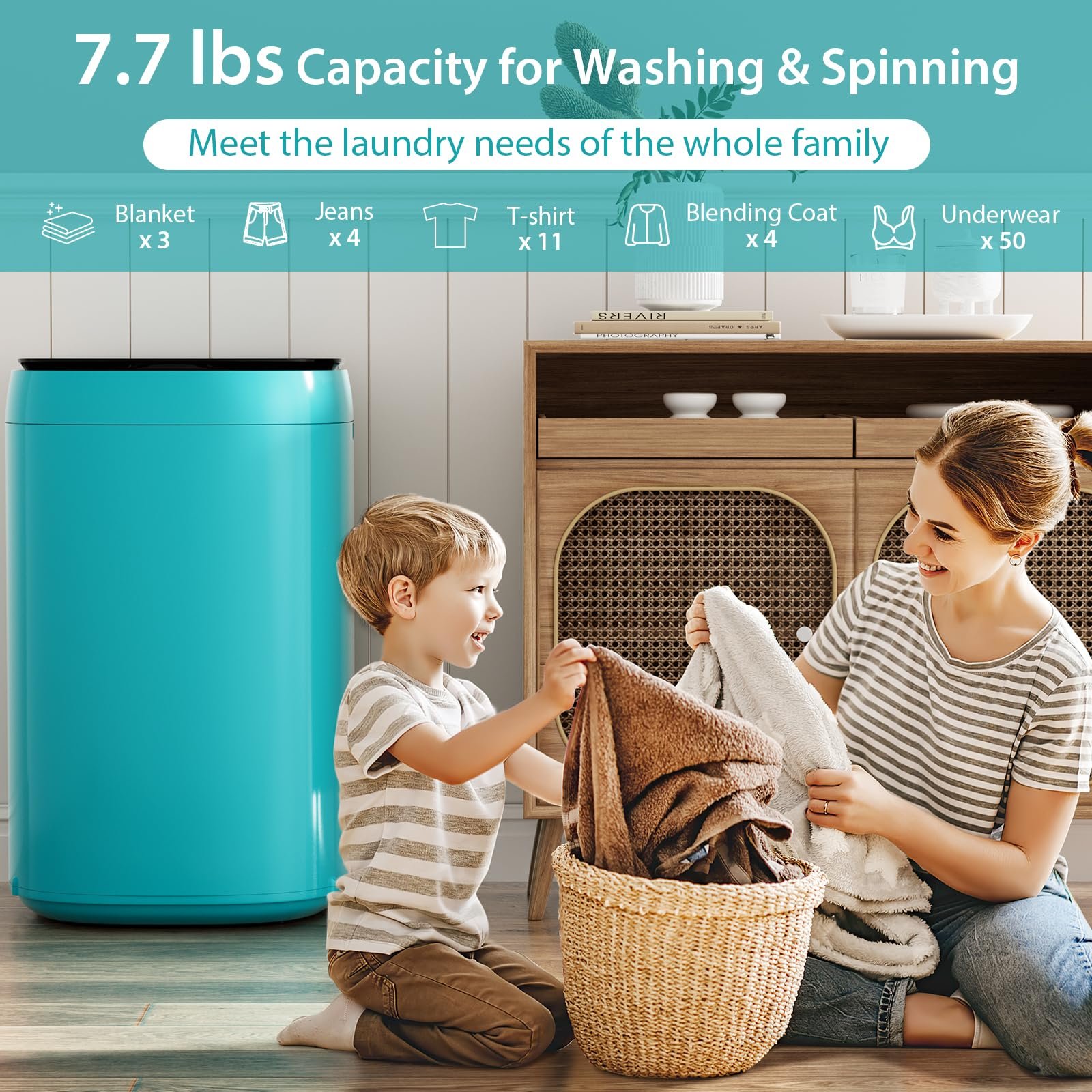 Portable Washing Machine 7.7lbs Capacity All-in-One Washer Spinner Combo w/Drain Pump - Image 2