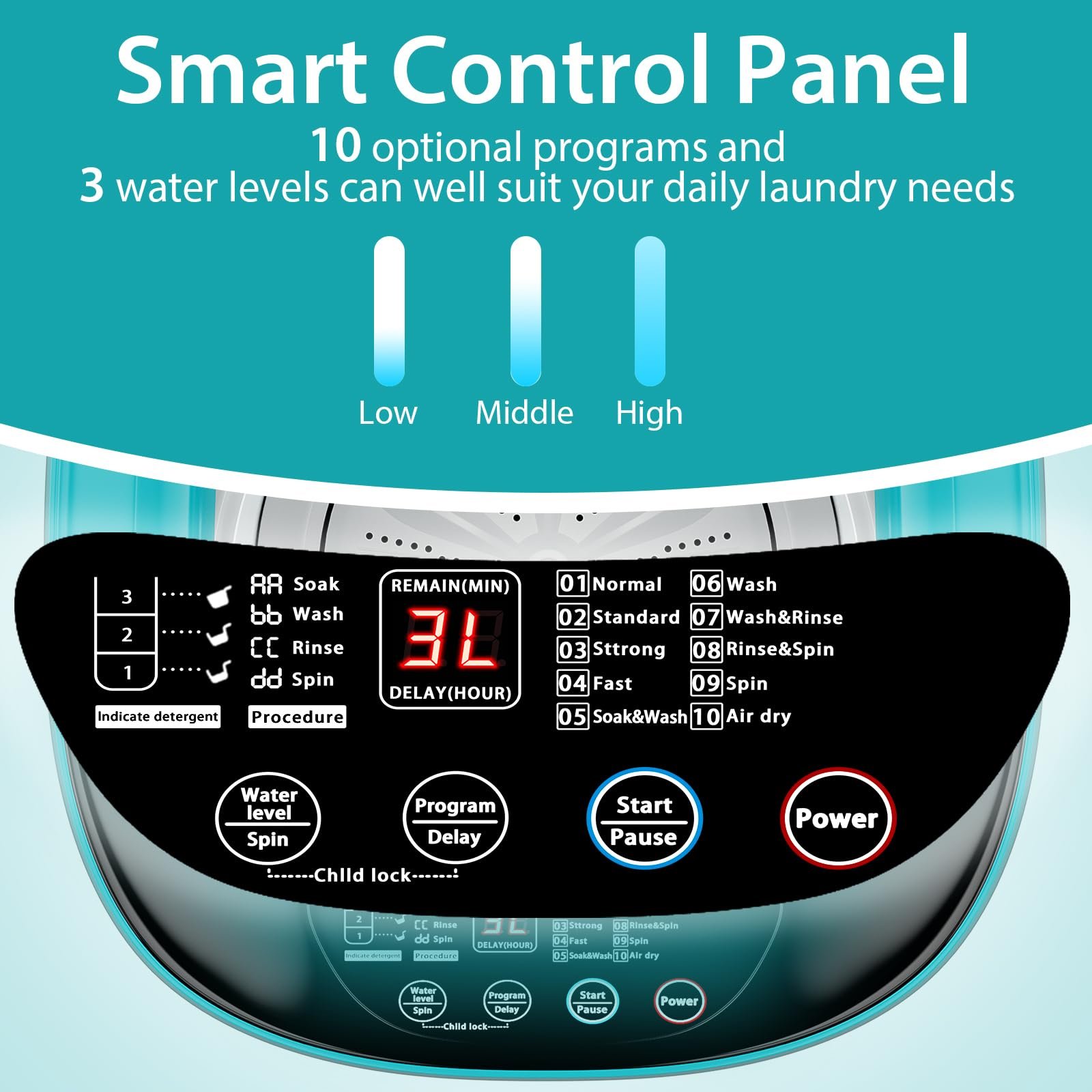 Portable Washing Machine 7.7lbs Capacity All-in-One Washer Spinner Combo w/Drain Pump - Image 5