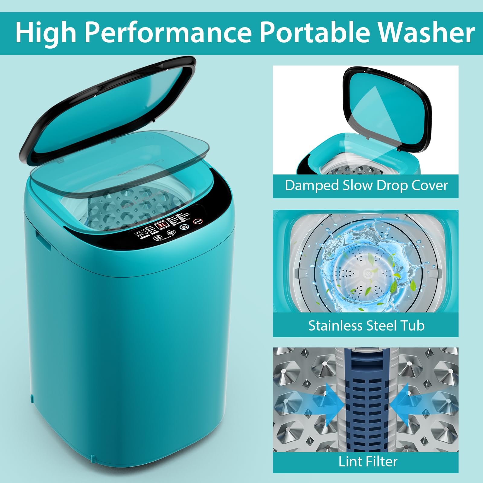 Portable Washing Machine 7.7lbs Capacity All-in-One Washer Spinner Combo w/Drain Pump - Image 6
