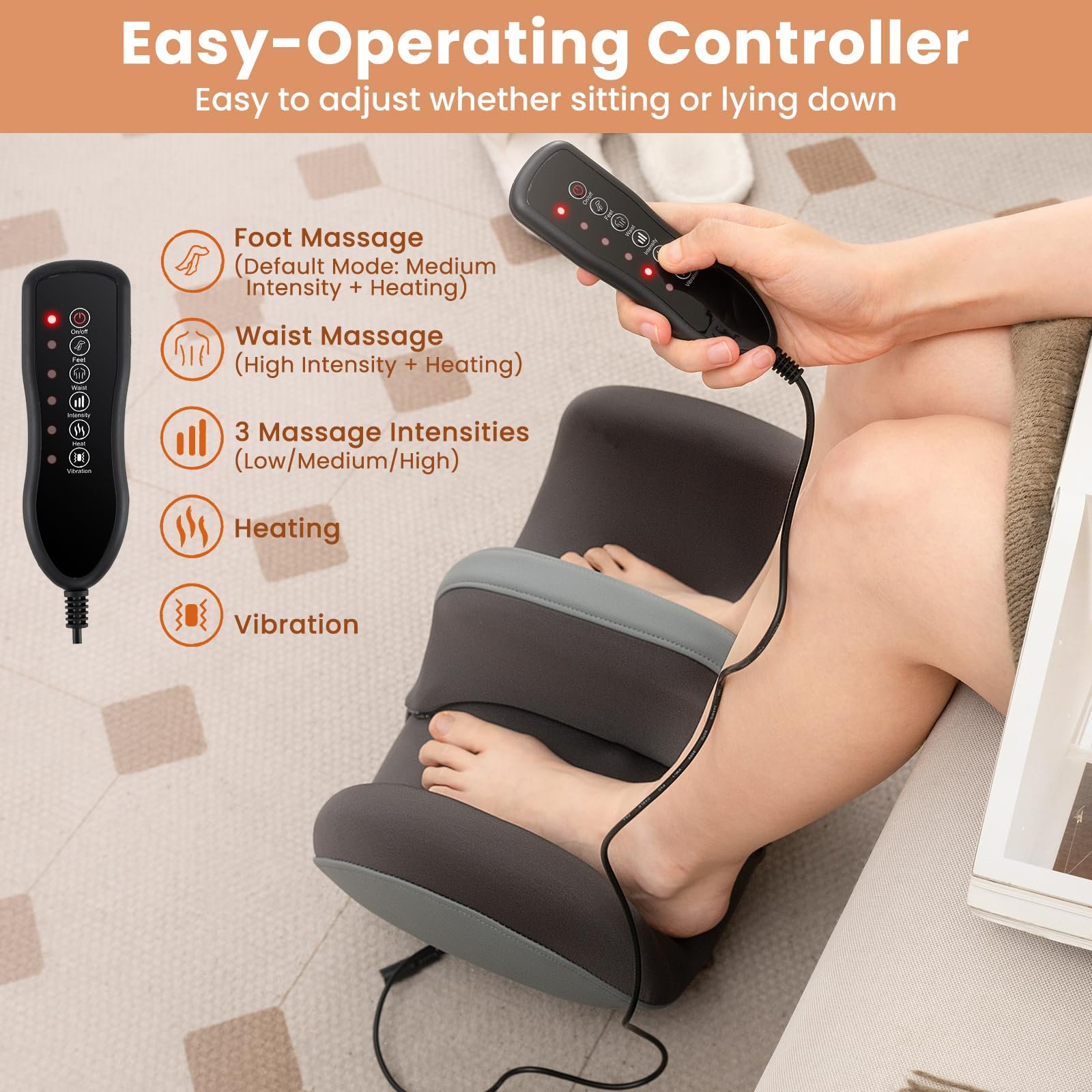 Foot Massager, Calf Massager with Heat, 3 Massage Intensity, Vibration, Detachable Middle Sponge - Image 5