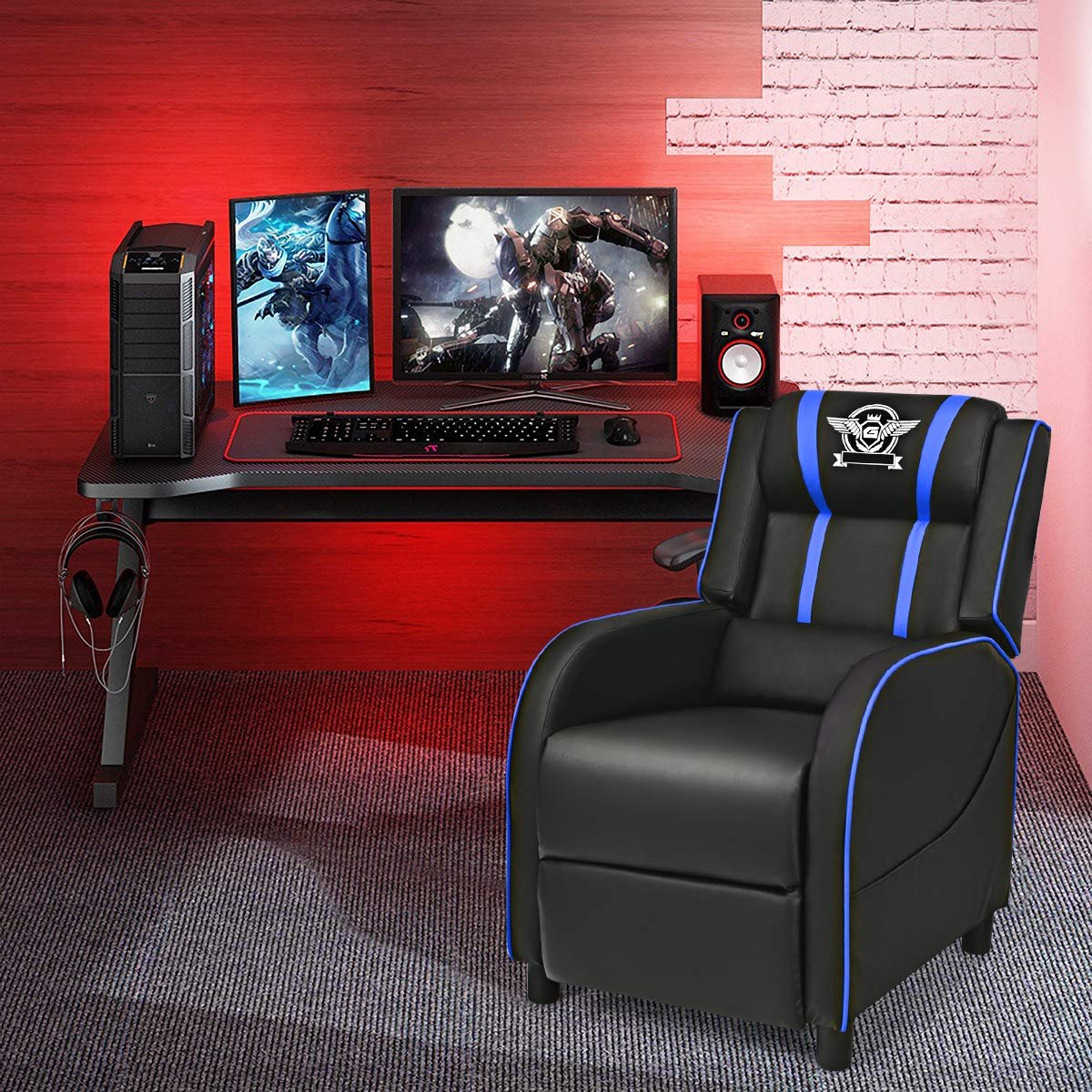 Gaming Recliner Chair, Racing Style Single Recliner Sofa w/ Cushion - Image 14