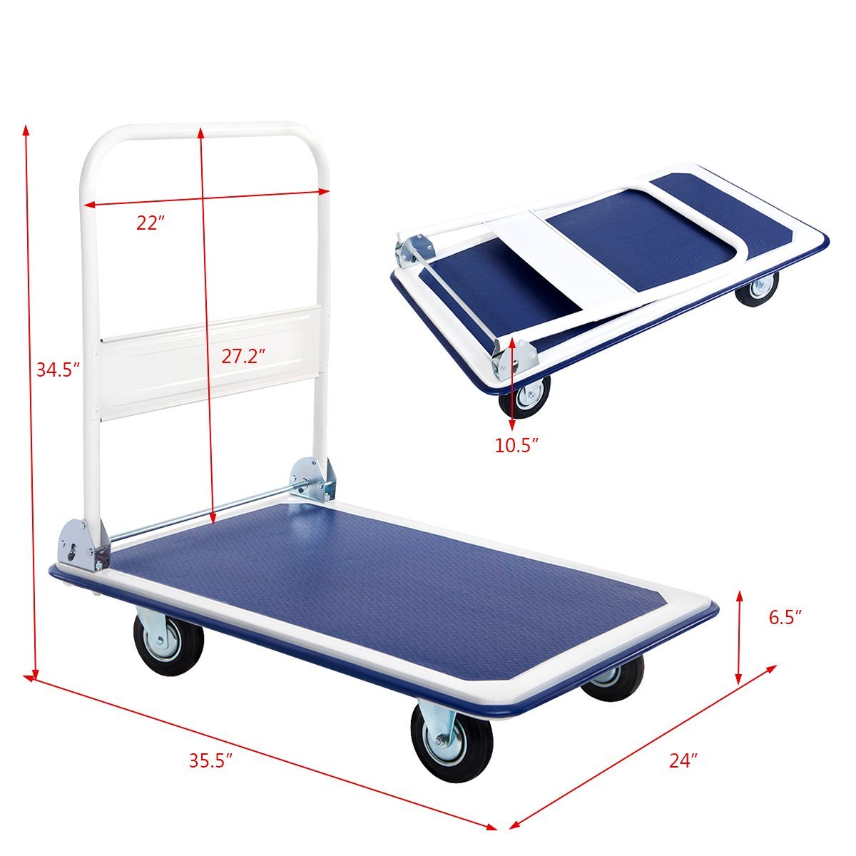 5 660lbs Platform Cart Dolly Folding Foldable Moving Warehouse Push Hand Truck, Blue, 35.5inch x 24inch (Baseboard) - Image 6