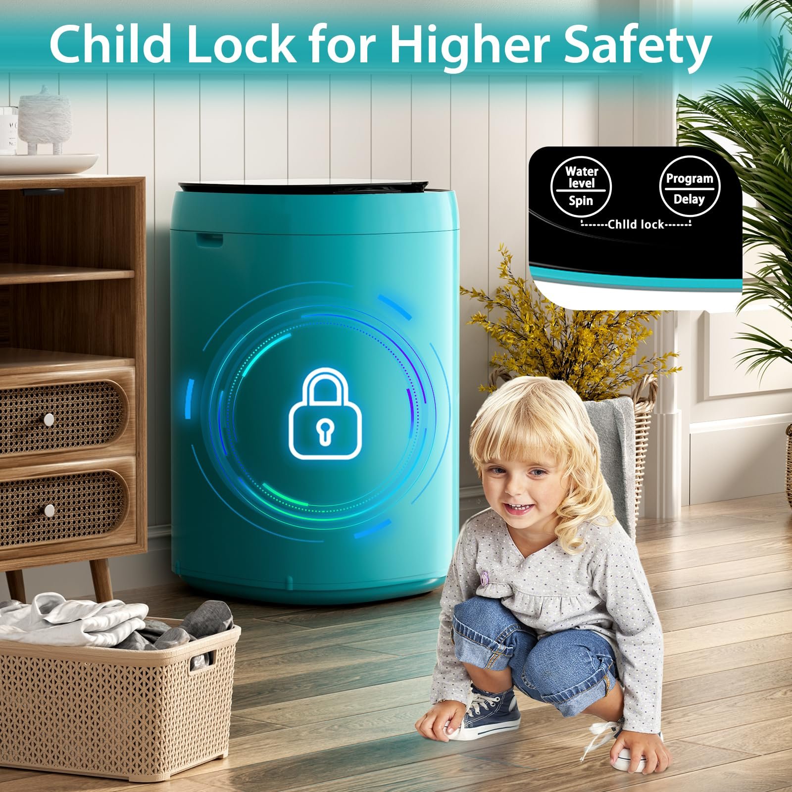 Portable Washing Machine 7.7lbs Capacity All-in-One Washer Spinner Combo w/Drain Pump - Image 3