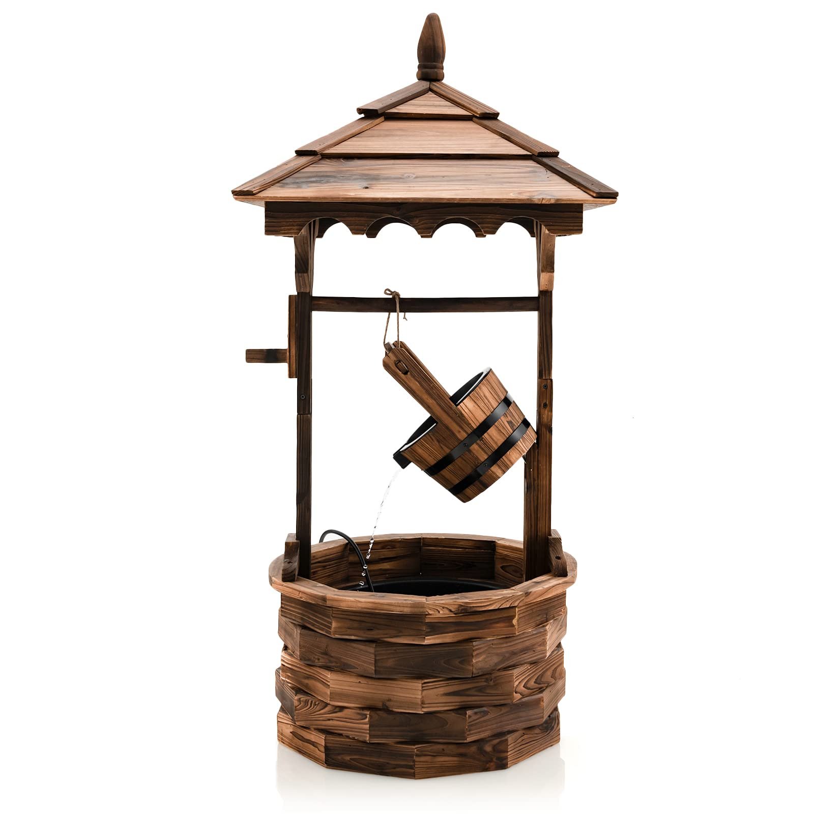 Rustic Wishing Well Fountain, Outdoor Wooden Water Fountain with Electric Pump - Image 8