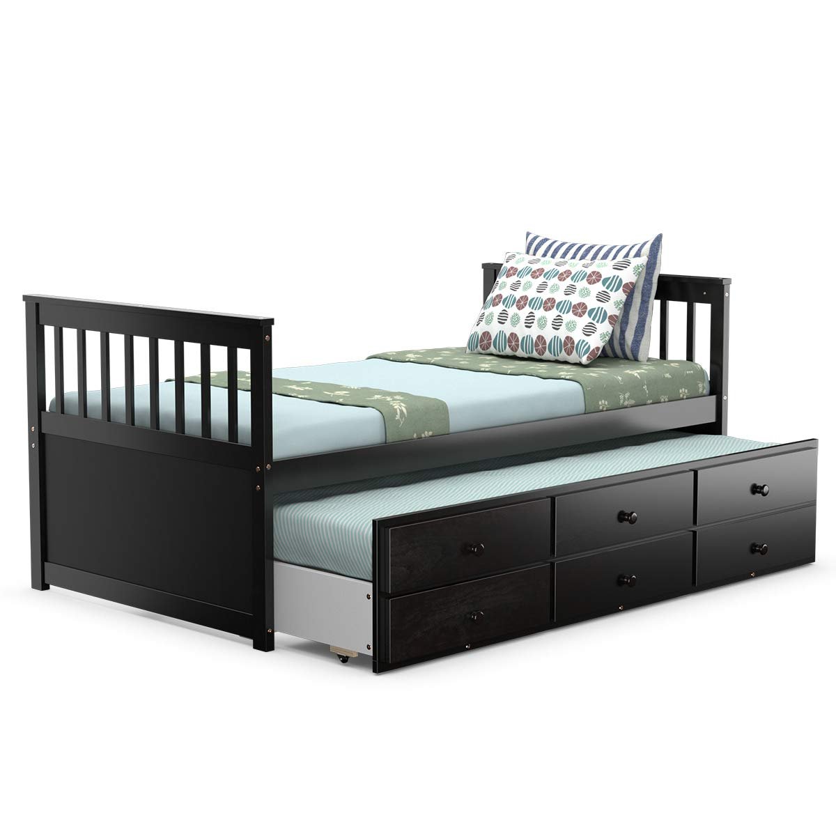 Twin Captain's Bed with Trundle Bed, Wood Storage Daybed with 3 Storage Drawers