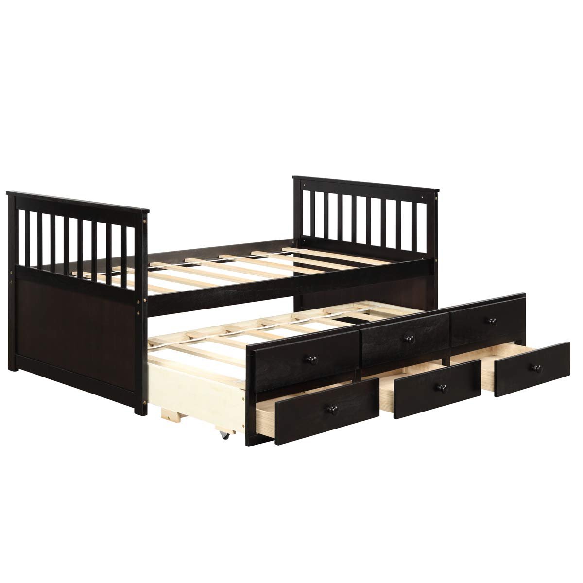 Twin Captain's Bed with Trundle Bed, Wood Storage Daybed with 3 Storage Drawers - Image 9